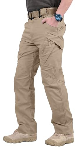 YAOBAOLE Pantaloni cargo da uomo lunghi tattici militari pantaloni da combattimento da uomo con tasche multiple universali, cachi, S