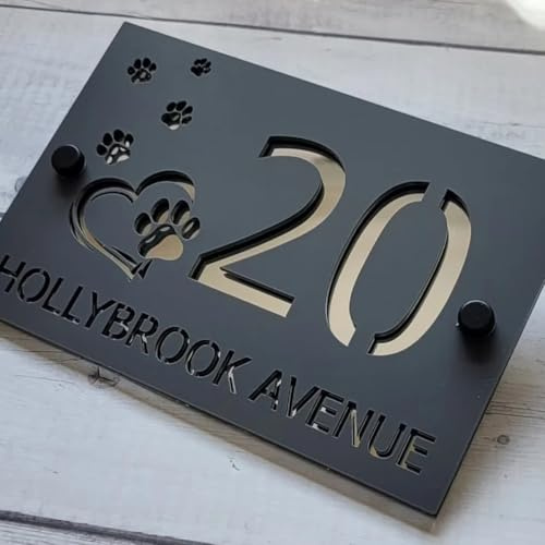 PGORSDOR Customized Modern Acrylic House Address Sign, Personalized Door Number Plaque, Black, 9x6 inches, 11.4x7.5 inches, 15x10 inches