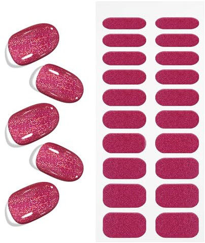 Red Glitter Gel Nail Strips, KALEFUL Semi Cured Gel Nail Stickers Nail Art Decoration Design Supplies