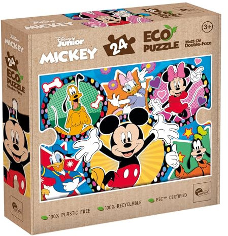 Lisciani - Puzzle Disney Mickey - 24 Teile Doppelseitiges Puzzle für Kinder ab 3 Jahren - Rückseite Zum Ausmalen - Format 25x35 cm - Disney Creative Activity - Geburtstagsgeschenkidee