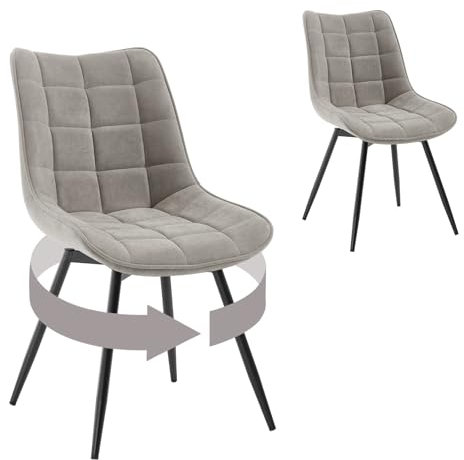 WOLTU Esszimmerstühle drehbar 2er Set Küchenstuhl Polsterstuhl Wohnzimmerstuhl Sessel mit Rückenlehne, Sitzfläche aus Samt, Metallbeine, Hellgrau EZS86hgr-2
