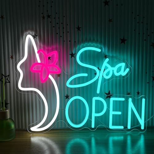 AEHEMNGZ Spa Open Neon Sign for Wall Decor Adjustable Usb Powered Beauty Salon Led Light Sign 16.54’’*12.6’’ Open Neon Light for Salon Bar Hair Salon Make Up Lashes Nail Decoration