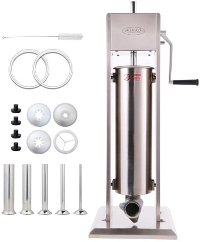 Hakka 7L/15Lb Poussoir à Saucisses Professionnel, Machine à Saucisses Verticale à 2 Vitesses, Remplisseuse Manuelle de Saucisses avec 5 Tubes, Acier Inoxydable