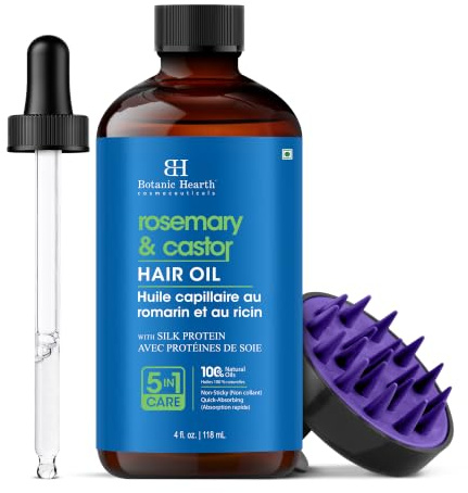 Botanic Hearth Rosemary Castor Hair Oil 4 Fl Oz (118 ml) | Cold Pressed - Hexane Free, 100% Natural - Pure Castor Oil Organic for Eyelashes, Hair Growth, Eyebrows, Skin, Face | 100% Natural and Vegan