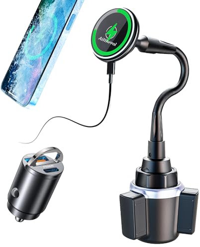 AiHiwvol for Qi2 15W Magsafe Car Cup Holder Charger [Heat Restriction], Magnetic Cup Holder Phone Holder Wireless Charger, Fast Charging for iPhone 16 to12 Series[with 30W PD3.0&QC4.0 Car Adapter]