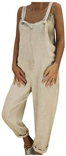 Salopette Da Donna in Lino Estive Cotone Casual Comode Jumpsuit Overall Estiva Monopezzi Tuta Intera Allentata Senza Maniche Con Tasche Pantaloni Baggy Oversize Leggera Playsuit Salopette Premaman