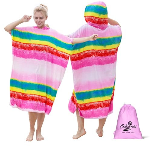 Kato Tirrinia Poncho de surf pour homme et femme - Avec capuche - Absorbant - Coupe-vent - Serviette comme aide au déménagement pour surfeurs, natation, camping, sauna, bain - Arc-en-ciel