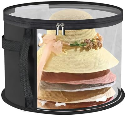 Caja redonda para sombreros con tapa, caja redonda para sombreros con ventana transparente y asa estable, almacenamiento para gorros grandes y redondos, gorras de vaquero