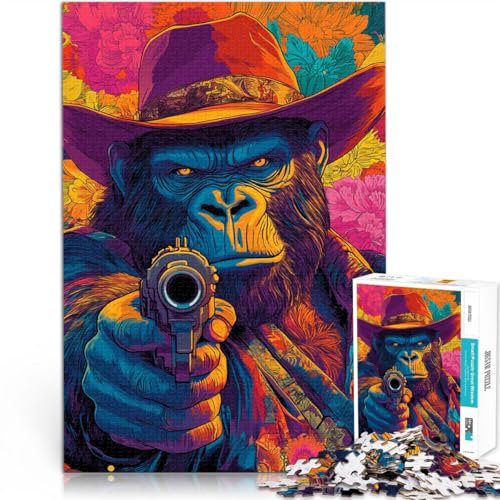 Puzzle 1000 Teile Erwachsene Gorilla zielt mit Einer Waffe Aus Karton ab 14 Jahren Intellektuelles Dekompressions-Lernspielzeug Geburtstagsgeschenke。Größe：38x52cm/14.9x20.4Zoll