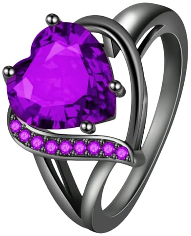 Anello a forma di cuore con zirconia cubica, gioiello scintillante rosso e viola, regolabile, da donna, regalo da indossare tutti i giorni, 10