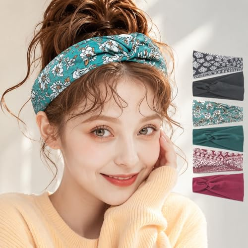 6pcs Boho Haarband Damen Rutschfest, Haarband Breit Damen Sommer, Stirnband Frühling für Yoga Sport Make-up, Bandana Sommer, Headbands for Women's Hair, Kleine Blumen