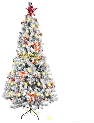 Belfoyer Árbol de Navidad Nevado con Efecto Nieve y Kit de Decoración – 210 cm (950 Ramas) – Árbol Navideño Artificial Plegable con Soporte Metálico, Estilo Realista