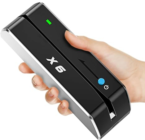 Portable MSR605/MSR X6BT Card Reader, Bluetooth Card Reader USB Magnetic Stripe Card Terminal for Mac/Windows,Magnetic Credit Card Reader Writer with Magnetic Stripe and 3-Track Swipe Encoder - Silve