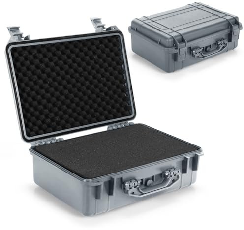 GiantexUK Waterproof Hard Case, Protective Camera Case with Customized Foam, Portable Outdoor Tool Box for Electronics, Drones, Cameras and Firearms (Grey, 45x34x18cm)