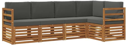 vidaXL Sofagarnituren 5 pcs Natur und Anthrazit Massivholz Akazie, Garten-Sofa, modernes Outdoor-Möbel, robuster Lounge-Satz, Bequeme Terrasse-Sitzmöbel für Dein Zuhause