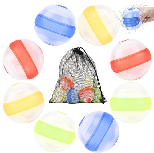 Wasserbomben Wiederverwendbar Silikon, Neues Modell 2026 Wasserballons mit Netzbeutel,Zum Öffnen/Schließen 1 Sekunde lang drücken, Sommer Pool Strand Garten Outdoor (8-Stück)