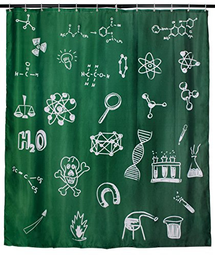Grinscard Duschvorhang Chemie & Physik Motive - Grün Science Design 180 x 180 cm - Dusch-Vorhang als Geschenkidee