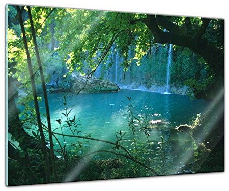 Glasbild - Kursunlu Wasserfälle - Türkei - 80 x 60 cm - Deko Glas - Wandbild aus Glas - Bild auf Glas - Moderne Glasbilder - Glasfoto - Echtglas - kein Acryl - Handmade