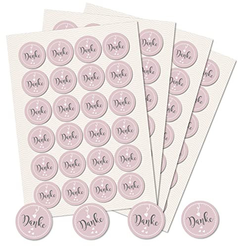 Logbuch-Verlag 96 Danke Aufkleber rosa grau mit Herzen - Dankeschön Geschenke Hochzeit verzieren Sticker rund Ø 4 cm