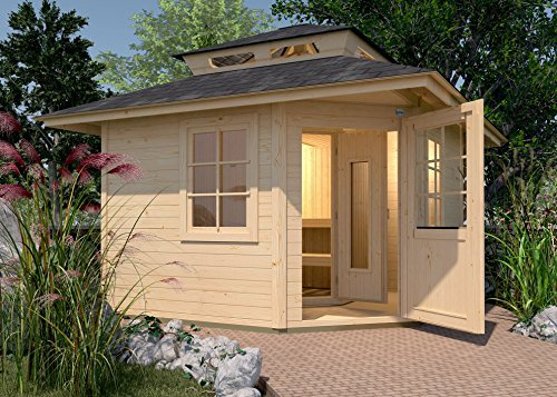 Weka 149.3030.10.46 Premium-Saunahaus Kurikka mit Elementsauna, Natur Unbehandelt, 380 x 380 x 315 cm