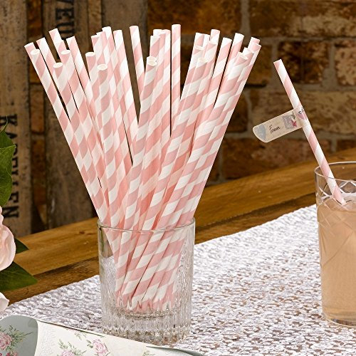 Premium Weddings Papierstrohhalme rosa gestreift 25 Stück - Papier-Trinkhalme Strohhalme Papier Trinkhalme Papier Papierhalme Streifen rosa
