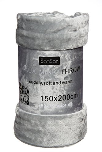 Sansar Decorative & Warm Soft Mink Faux Fur Throw Blanket for Bed Sofa (Silver Grey, Double (150cmx200cm))