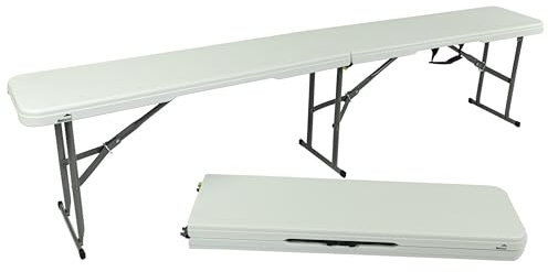 MaxxGarden Bierbank – Klappbank 183x28x43cm – Sitzbank klappbar für Outdoor & Indoor – Campingbank faltbar – Gartenbank aus Kunststoff – Festzeltgarnitur/Bierzeltgarnitur - Weiß