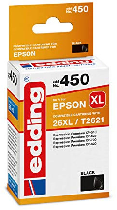 edding Druckerpatrone EDD-450 - Einzelpatrone - Schwarz - 21 ml - Reichweite 500 Seiten - Ersetzt Epson T26XL (T2621)