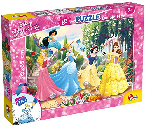 Lisciani - DISNEY Princess Lernspiel - Puzzle ab 4 Jahren - Double Face 2 in 1: Geduldsspiel & Malspaß - 60 Teile - Format 50 x 35 cm - Kreatives Legespiel für kleine Prinzessinnen und Fans Set
