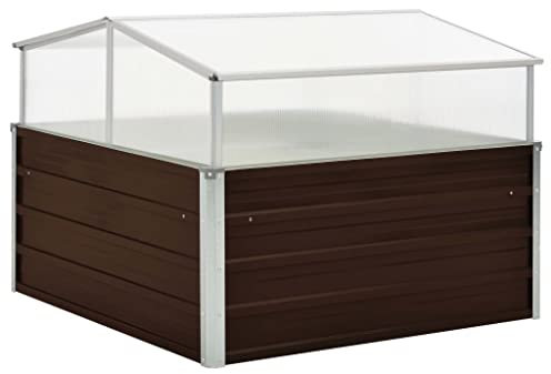 vidaXL Serra Orto Coperto Quadrato Elegante Robusto Fioriera Propagatore Piante Fiori Marrone 100x100x85 cm in Acciaio Zincato Tetto in Alluminio