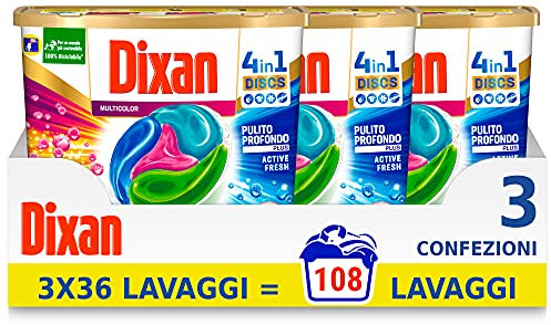 Dixan Discs, Waschkapseln für Waschmaschine, 3 x 36 Waschgänge, 108 Wäschen mehrfarbig