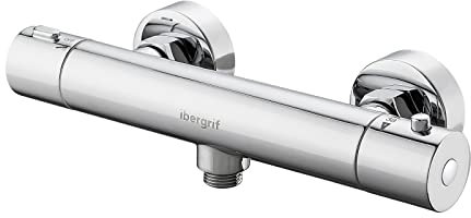 Ibergrif M21805-1, Grifo Ducha Termostatico con Botón de Seguridad 38 °C, Mezclador Termostatico de Ducha, Latón, Cromo