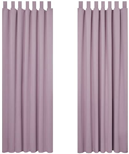Deconovo Set mit 2 Vorhängen, Blickdicht, Thermisch, gegen Kälte, mit Schlaufen, Wohnzimmer, Design, 140 x 290 cm, Hellrosa, Vorhänge für Schlafzimmer