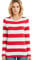 Long Sleeve Tops Women Wide Striped T Shirts Round Neck Red White Stripes Tee M