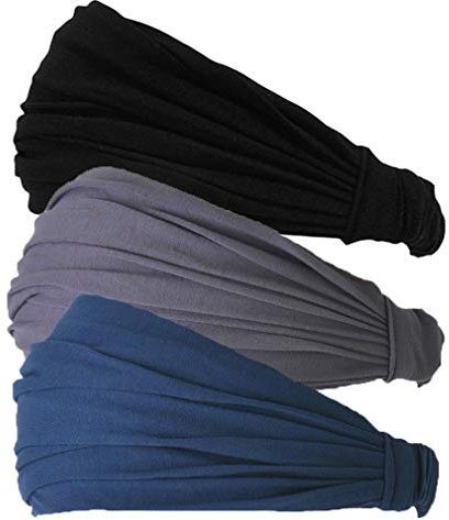 CHARM Stirnband Herren Bandana Damen - Kopftuch Herren Hair Band Men Headband Damen Piraten Haarband Männer Sport Schwarz, Dunkelgrau, Navy 3-Pack M