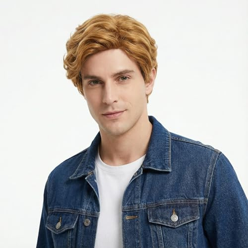 STfantasy Herren Perücke schwarz kurz gewellt Anime Business Täglich wig für Cosplay Kostüm Party Karneval (Golden)