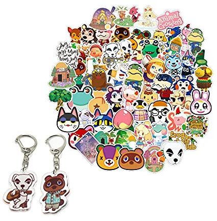 GTOTd Animal Cute Stickers (100pcs) with Keychain Decor (1Pcs) Cartoon Animal Gifts Merch Party Supplies Vinyl Stickers Guitar Laptop Luggage Water Bottle Decals for Teens