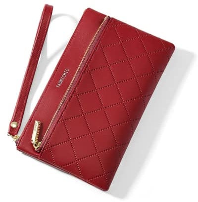Ms Charmer Women Vegan Leather Wrist Purse, Zipper Clutch Bag, Outdoor Evening Party Bag, Strong RFID Blocking Card for Your Safety as a Gift (Red)