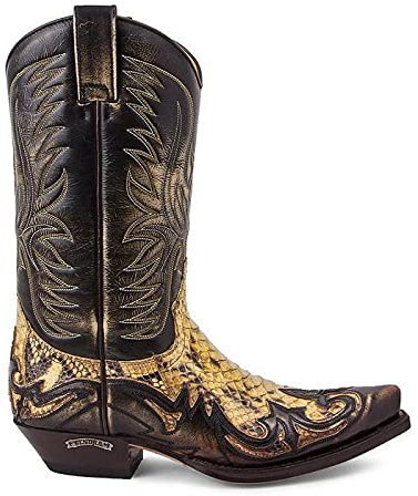 Sendra Boots 3241 Cuervo Antic Stivali Uomo Cowboy Western Stivali Punta Tacco Inclinato Look Vintage Vera Pelle Fatti A Mano Taglia 44