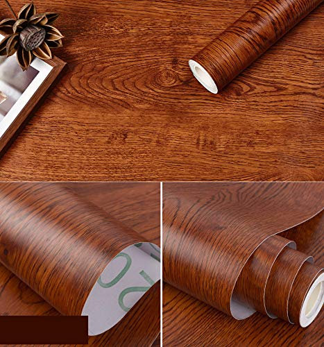 LUOXIYOUXUAN Desktop stickers waterproof simulation wood grain self-adhesive wallpaper desk clothes cupboard moisture-proof wall stickers desk wardrobe table stickers (Safflower pear,60CM×5M)