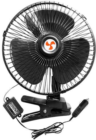 Enerfero 8 pulgadas ventilador auto 12V-24V, mini ventilador silencioso,vendilador para coches,camiones y furgonetas (Negro, 12V, 202404)