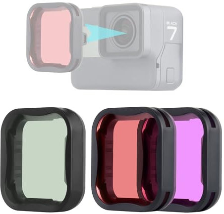 YALLSAME Objektiv Filter Set für GoPro 7 6 5 Schwarz mit CPL/Color Red/Magenta Filter, ideal für Schnorcheln/Shallow Dive, Unterwasseraufnahmen Zubehör für Go Pro Hero 7/6/5 Schwarz
