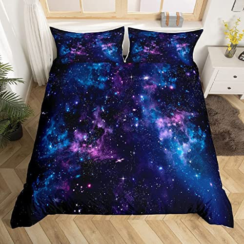 UJUJU Housse de Couette 140x200 Galaxie de l'espace, Parure de Lit 1 Personne Adulte Ado Enfant Imprimée Entretien Facile Douce 90gsm Microfibre, avec 2 Taies d'oreiller 65x65 cm avec Zippée