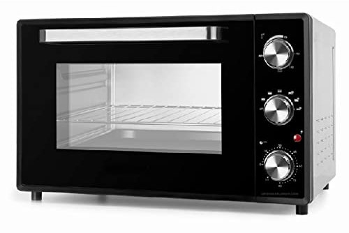 Four à convection de 60 litres. NOIR-ARGENT. Chaleur supérieure et inférieure. Porte à double vitrage. Puissance : 2000 W. Idéal pour rôtir et réchauffer.