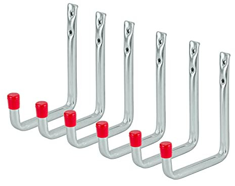 siwitec Wandhaken U-Form 125 x 86 mm verzinkt, 6er Set, Traglast: 35 kg, Schwerlasthaken, abgewinkelt