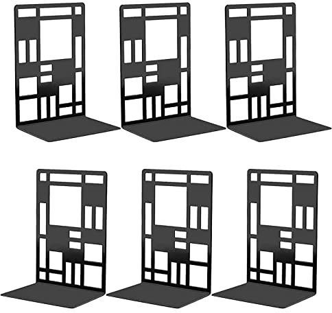 SAMSYOKI 6 Stück Buchstützen, Metall Buchstütze Geometrischer Bücher Halter Regal rutschfeste Buchständer Bücherregal für Küche Büro Schule Bibliothek Schwarz