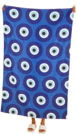Misomo Strandtuch im Evil Eye Design, 100 x 160 cm, XXL Badetuch, Made in Portugal, Mykonos Luxury Edition