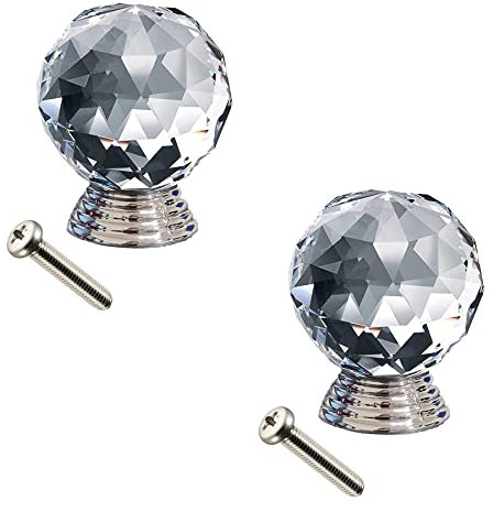 Roseley Crystal Glass Cupboard Knobs Clear Wardrobe Drawer Cabinet Handles for Kitchen Bathroom Bedroom Round Shape Easy Grip [Set of 2]