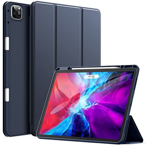 JETech Custodia per iPad Pro 12,9 Pollici (Modello 2020/2018, 4a/3a Generazione) con Portapenne, Ricarica di Pencil 2a Gen, Cover Tablet Sottile con Retro in Morbido TPU (Navy)