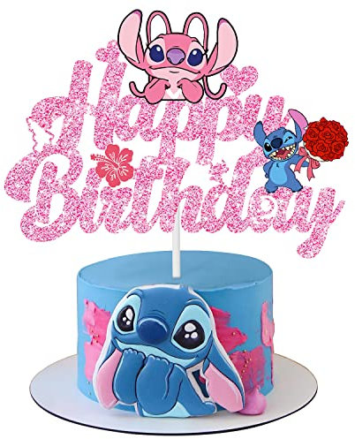 JUYRLE Pink Birthday Cake Topper - Girl Cartoon Happy Birthday Cake Decor Party Supplies for Kids Birthday Baby Shower